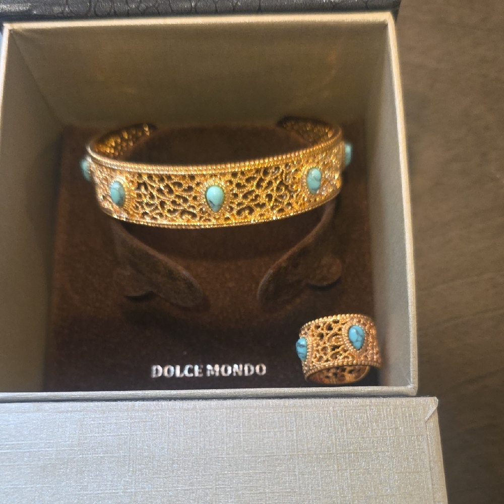 Gold and Turquoise Artificial Jewelry Set From Dubai